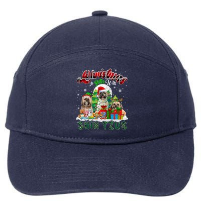 Christmas Is Better With Shih Tzus Three Santa Elf Dogs Gift 7-Panel Snapback Hat