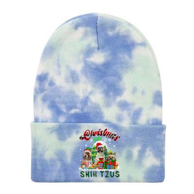 Christmas Is Better With Shih Tzus Three Santa Elf Dogs Gift Tie Dye 12in Knit Beanie