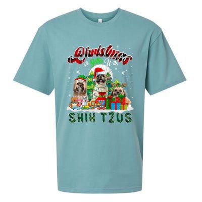 Christmas Is Better With Shih Tzus Three Santa Elf Dogs Gift Sueded Cloud Jersey T-Shirt