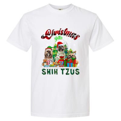 Christmas Is Better With Shih Tzus Three Santa Elf Dogs Gift Garment-Dyed Heavyweight T-Shirt