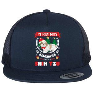 Christmas Is Better With A Shih Tzu Christmas Tree Gift Flat Bill Trucker Hat