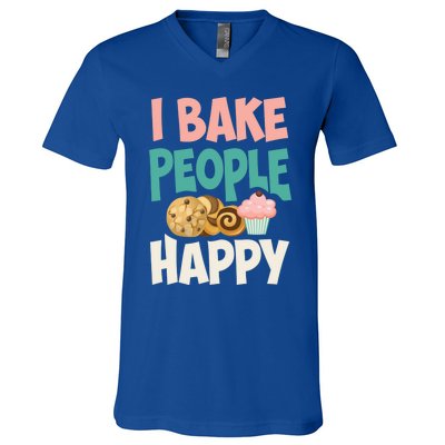 Cute I Bake People Happy Funny Baking Quote Cake Baker Gift Great Gift V-Neck T-Shirt