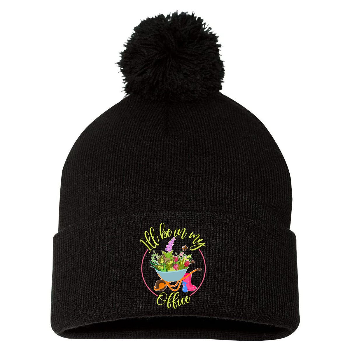 Cute I'll Be In My Office Gardening Fan Pom Pom 12in Knit Beanie
