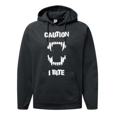 Caution I Bite Vampire Werewolf Halloween Performance Fleece Hoodie