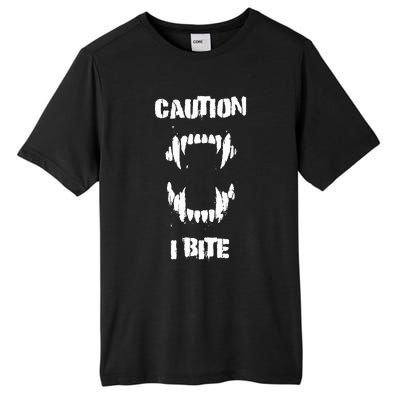 Caution I Bite Vampire Werewolf Halloween Tall Fusion ChromaSoft Performance T-Shirt