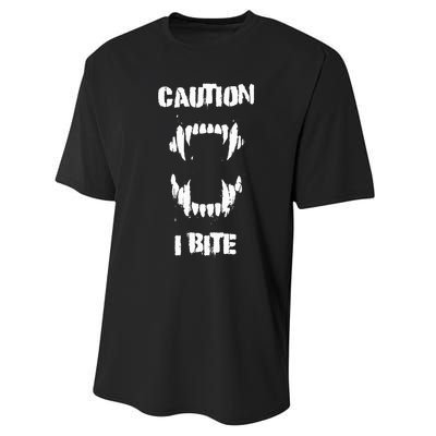 Caution I Bite Vampire Werewolf Halloween Performance Sprint T-Shirt