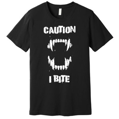 Caution I Bite Vampire Werewolf Halloween Premium T-Shirt