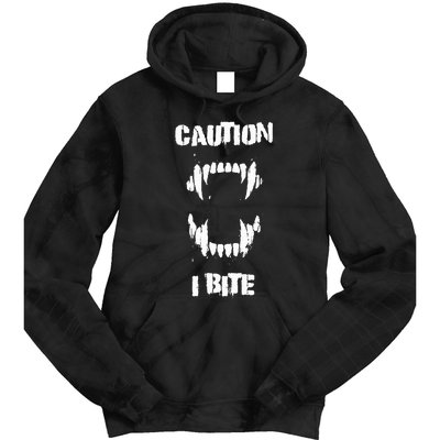 Caution I Bite Vampire Werewolf Halloween Tie Dye Hoodie