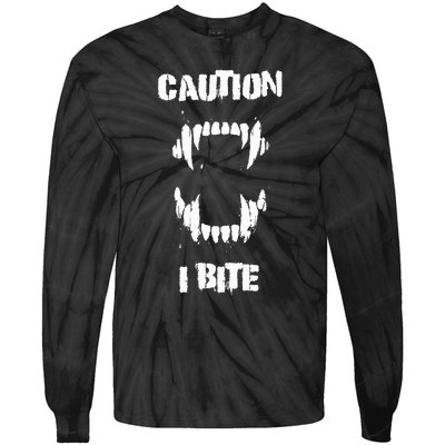 Caution I Bite Vampire Werewolf Halloween Tie-Dye Long Sleeve Shirt