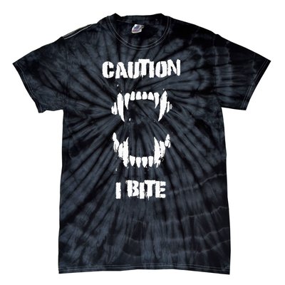 Caution I Bite Vampire Werewolf Halloween Tie-Dye T-Shirt