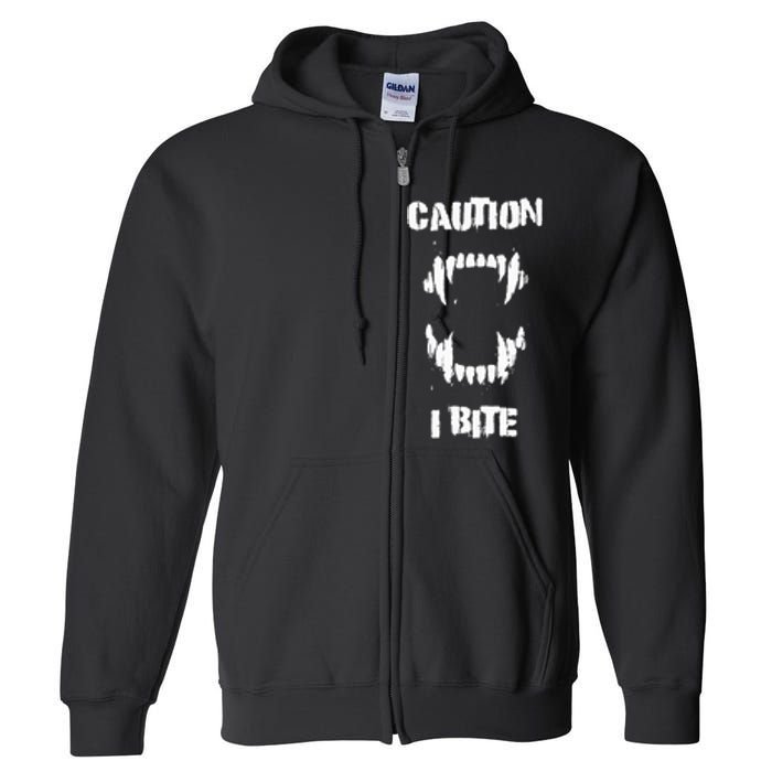 Caution I Bite Vampire Werewolf Halloween Full Zip Hoodie