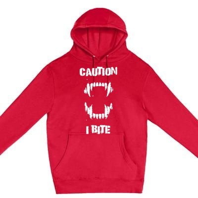 Caution I Bite Vampire Werewolf Halloween Premium Pullover Hoodie