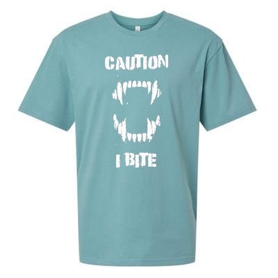 Caution I Bite Vampire Werewolf Halloween Sueded Cloud Jersey T-Shirt