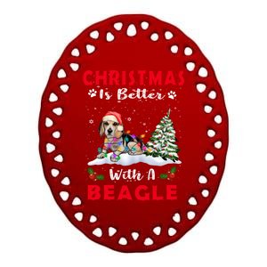 Christmas Is Better With A Beagle Dog Xmas Puppy Lover Cute Gift Ceramic Oval Ornament