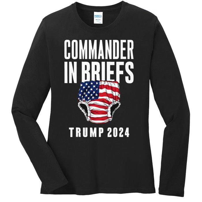 Commander In Briefs Trump 2024 Ladies Long Sleeve Shirt