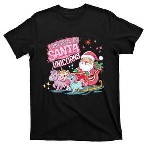 Christmas I Believe In Santa And Unicorns Funny Xmas Pajama T-Shirt