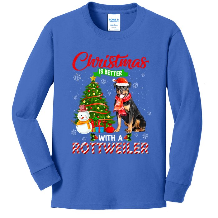 Christmas Is Better With A Rottweiler Santa Christmas Light Meaningful Gift Kids Long Sleeve Shirt