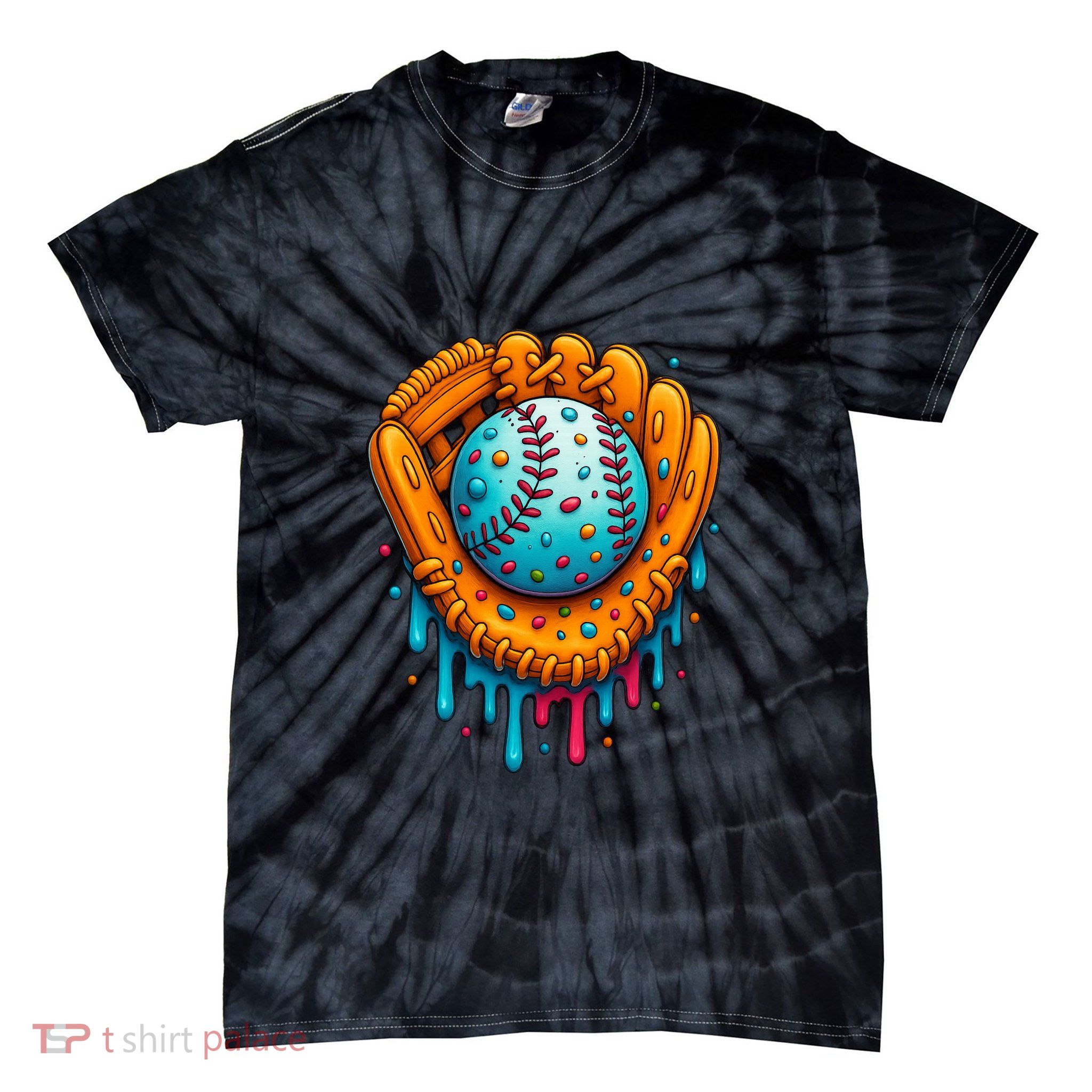 Cool Ice Cream Drip Baseball Glove Tie-Dye T-Shirt