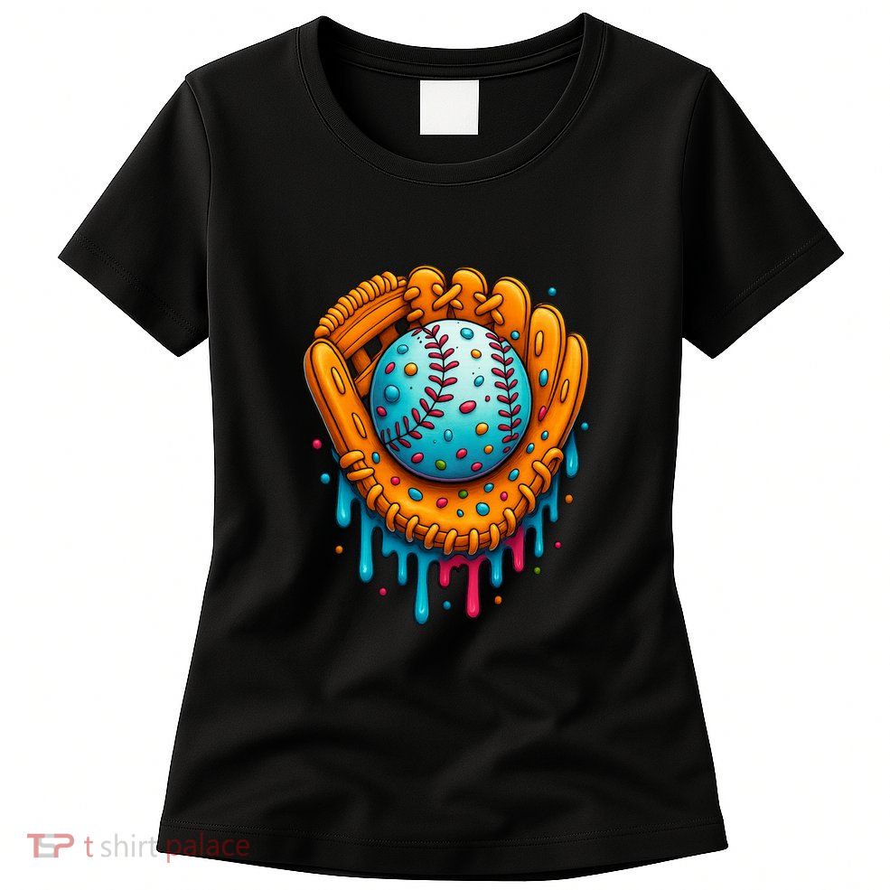 Cool Ice Cream Drip Baseball Glove Womens T-Shirt