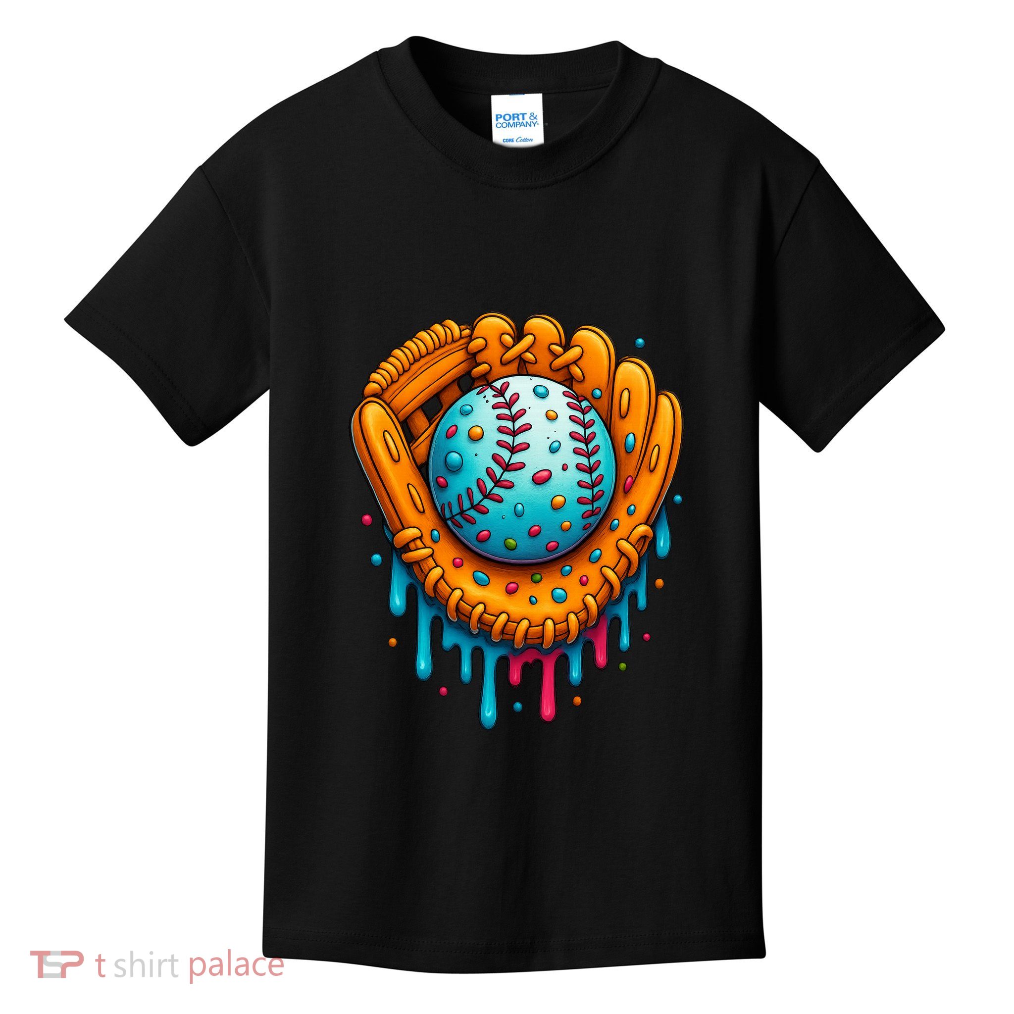 Cool Ice Cream Drip Baseball Glove Kids T-Shirt