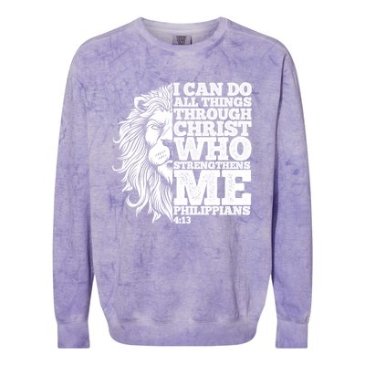 Christian I Can Do All Things Through Christ Lion Faith Gift Colorblast Crewneck Sweatshirt