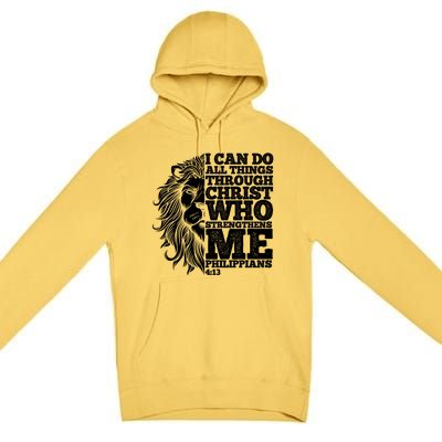 Christian I Can Do All Things Through Christ Lion Faith Gift Premium Pullover Hoodie