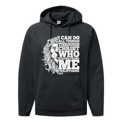 Christian I Can Do All Things Through Christ Lion Faith Gift Performance Fleece Hoodie