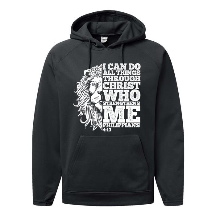 Christian I Can Do All Things Through Christ Lion Faith Gift Performance Fleece Hoodie