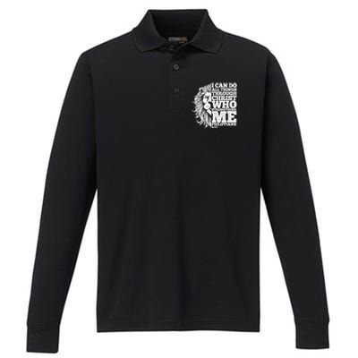 Christian I Can Do All Things Through Christ Lion Faith Gift Performance Long Sleeve Polo