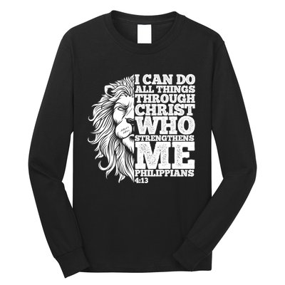 Christian I Can Do All Things Through Christ Lion Faith Gift Long Sleeve Shirt