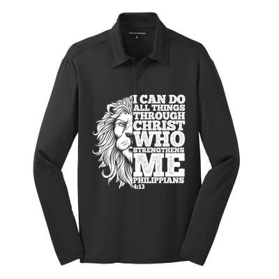 Christian I Can Do All Things Through Christ Lion Faith Gift Silk Touch Performance Long Sleeve Polo