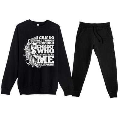 Christian I Can Do All Things Through Christ Lion Faith Gift Premium Crewneck Sweatsuit Set