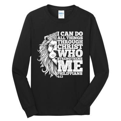 Christian I Can Do All Things Through Christ Lion Faith Gift Tall Long Sleeve T-Shirt