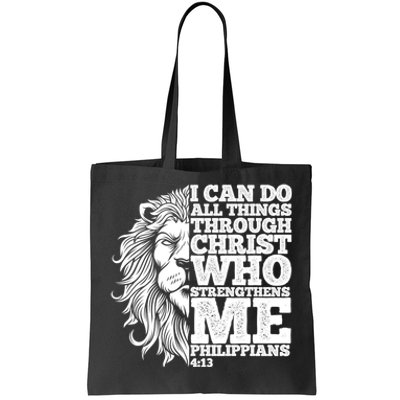 Christian I Can Do All Things Through Christ Lion Faith Gift Tote Bag