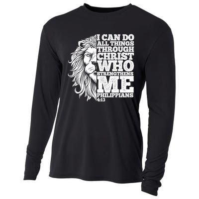 Christian I Can Do All Things Through Christ Lion Faith Gift Cooling Performance Long Sleeve Crew