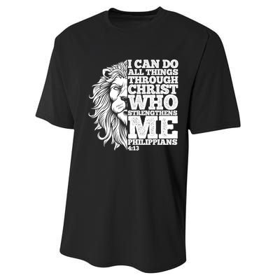 Christian I Can Do All Things Through Christ Lion Faith Gift Performance Sprint T-Shirt