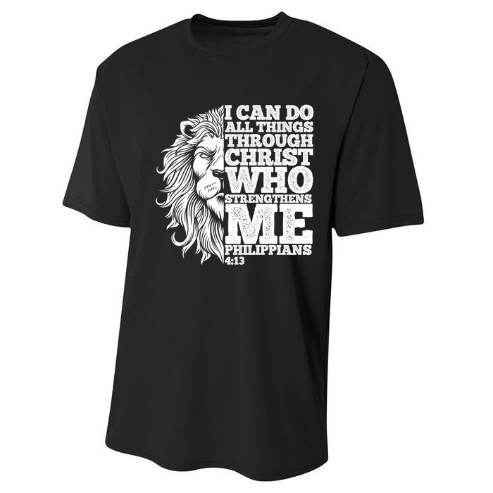 Christian I Can Do All Things Through Christ Lion Faith Gift Performance Sprint T-Shirt