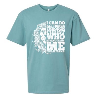 Christian I Can Do All Things Through Christ Lion Faith Gift Sueded Cloud Jersey T-Shirt