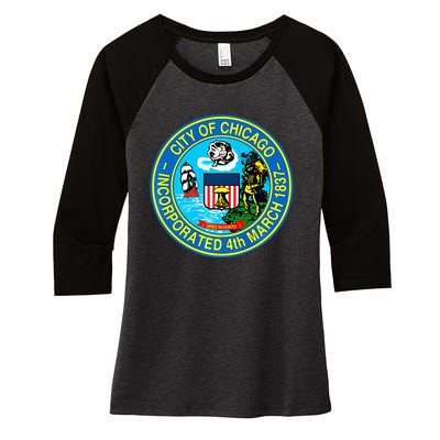 Chicago Illinois City Seal I Love Chicago Illinoisan Women's Tri-Blend 3/4-Sleeve Raglan Shirt