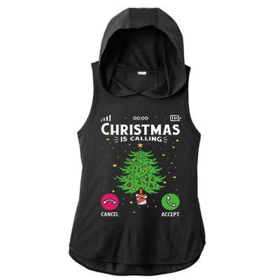 Christmas Is Calling Funny Ladies PosiCharge Tri-Blend Wicking Draft Hoodie Tank