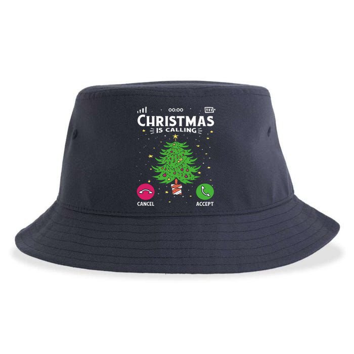 Christmas Is Calling Funny Sustainable Bucket Hat