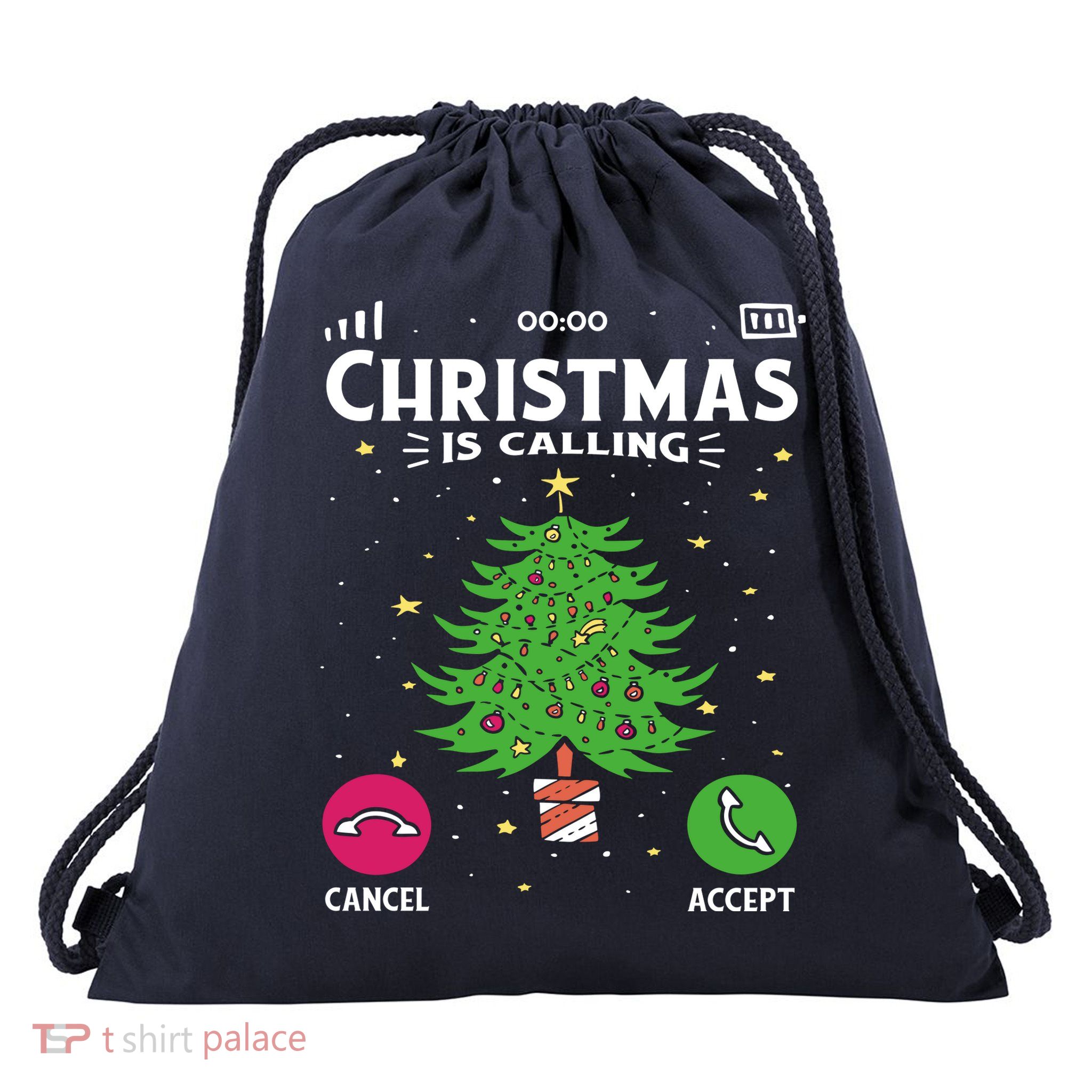 Christmas Is Calling Funny Drawstring Bag