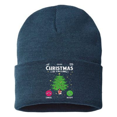 Christmas Is Calling Funny Sustainable Knit Beanie