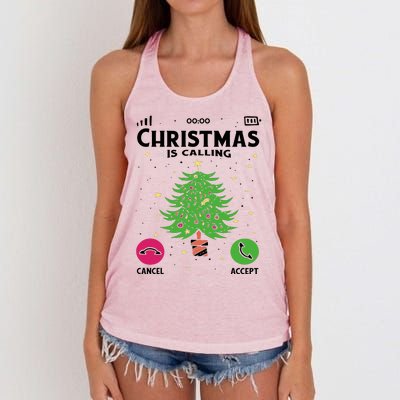 Christmas Is Calling Funny Women's Knotted Racerback Tank