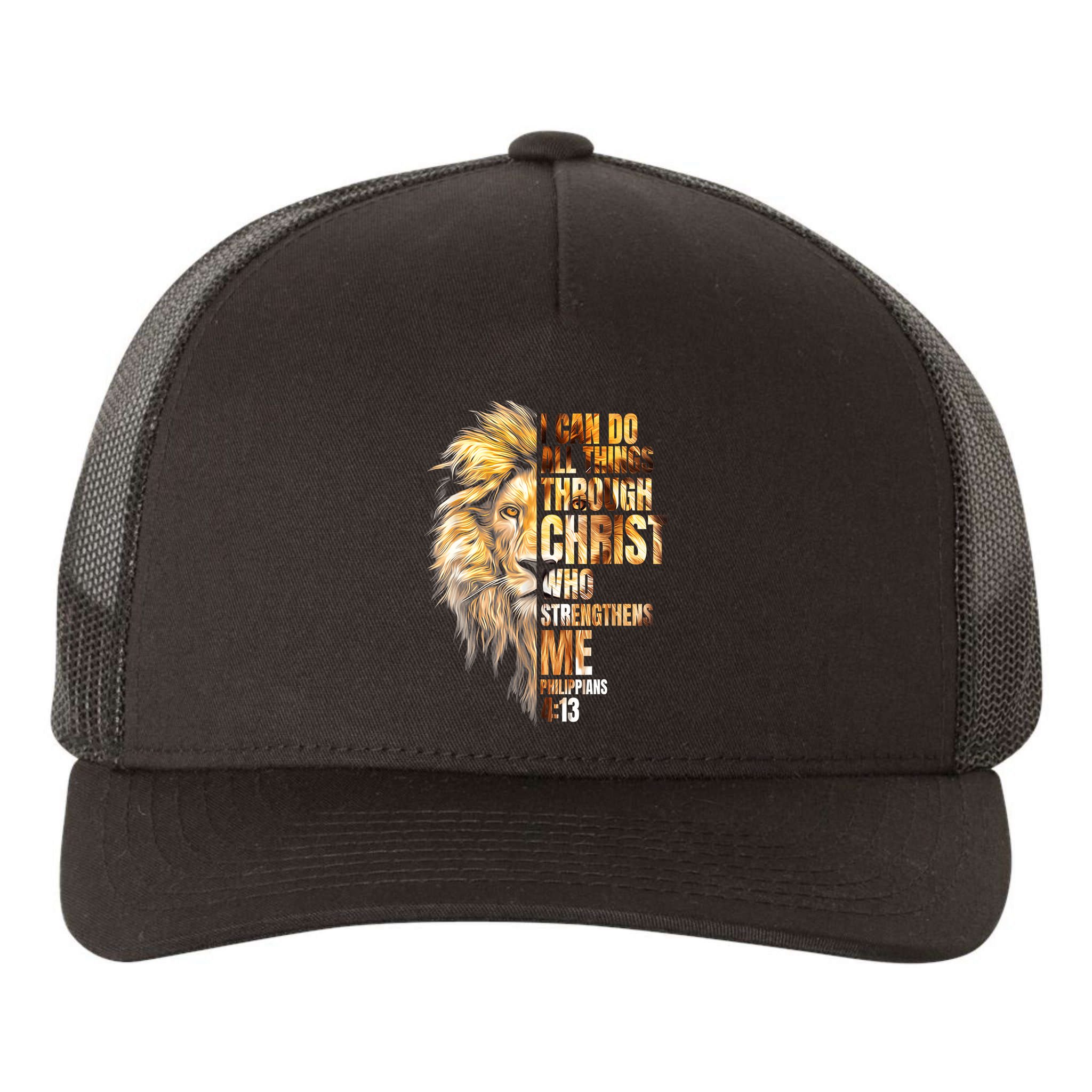 Christian I Can Do All Things Through Christ Lion Faith Yupoong Adult 5-Panel Trucker Hat