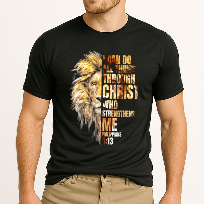 Christian I Can Do All Things Through Christ Lion Faith Cooling Performance Crew T-Shirt