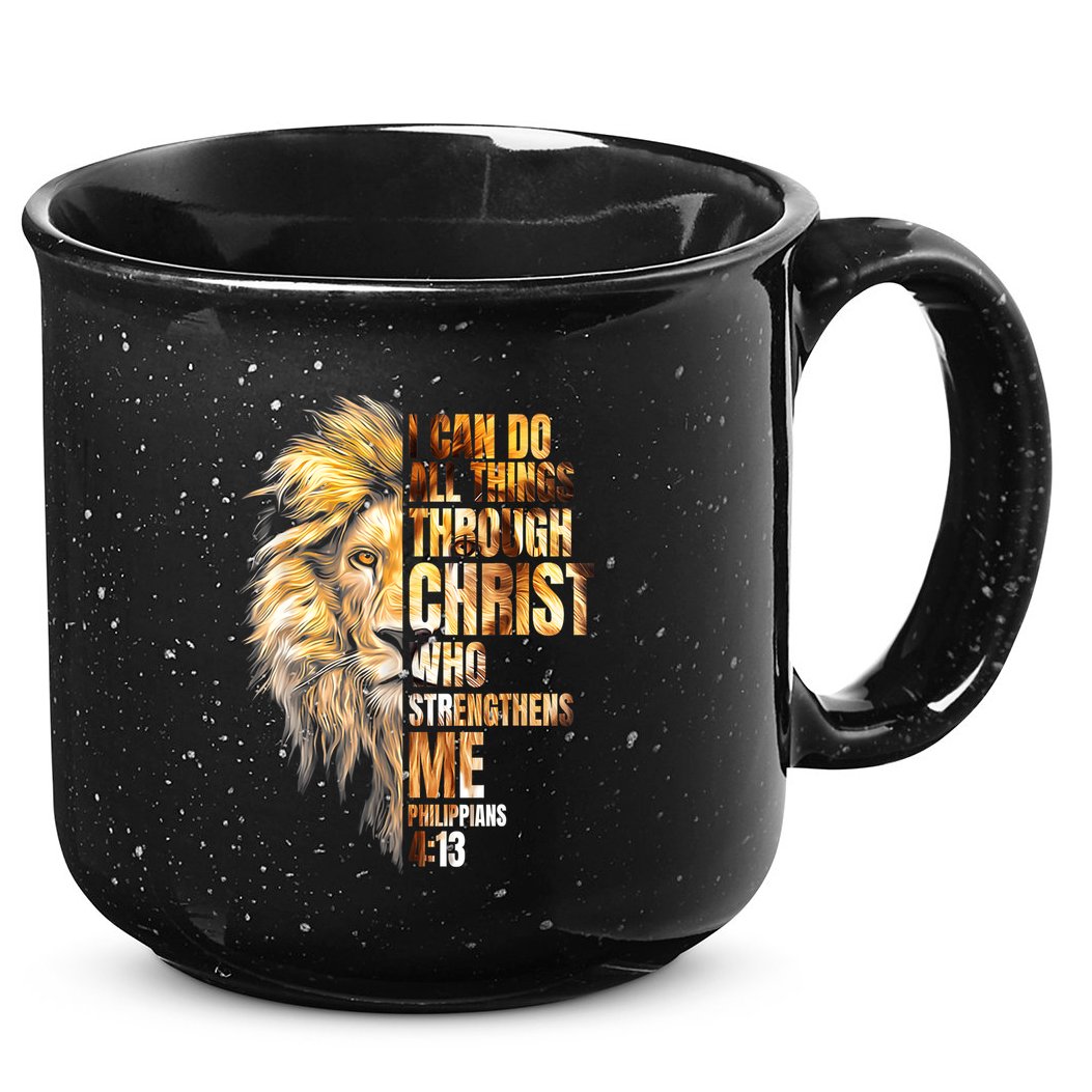 Christian I Can Do All Things Through Christ Lion Faith 15oz Campfire Ceramic Mug