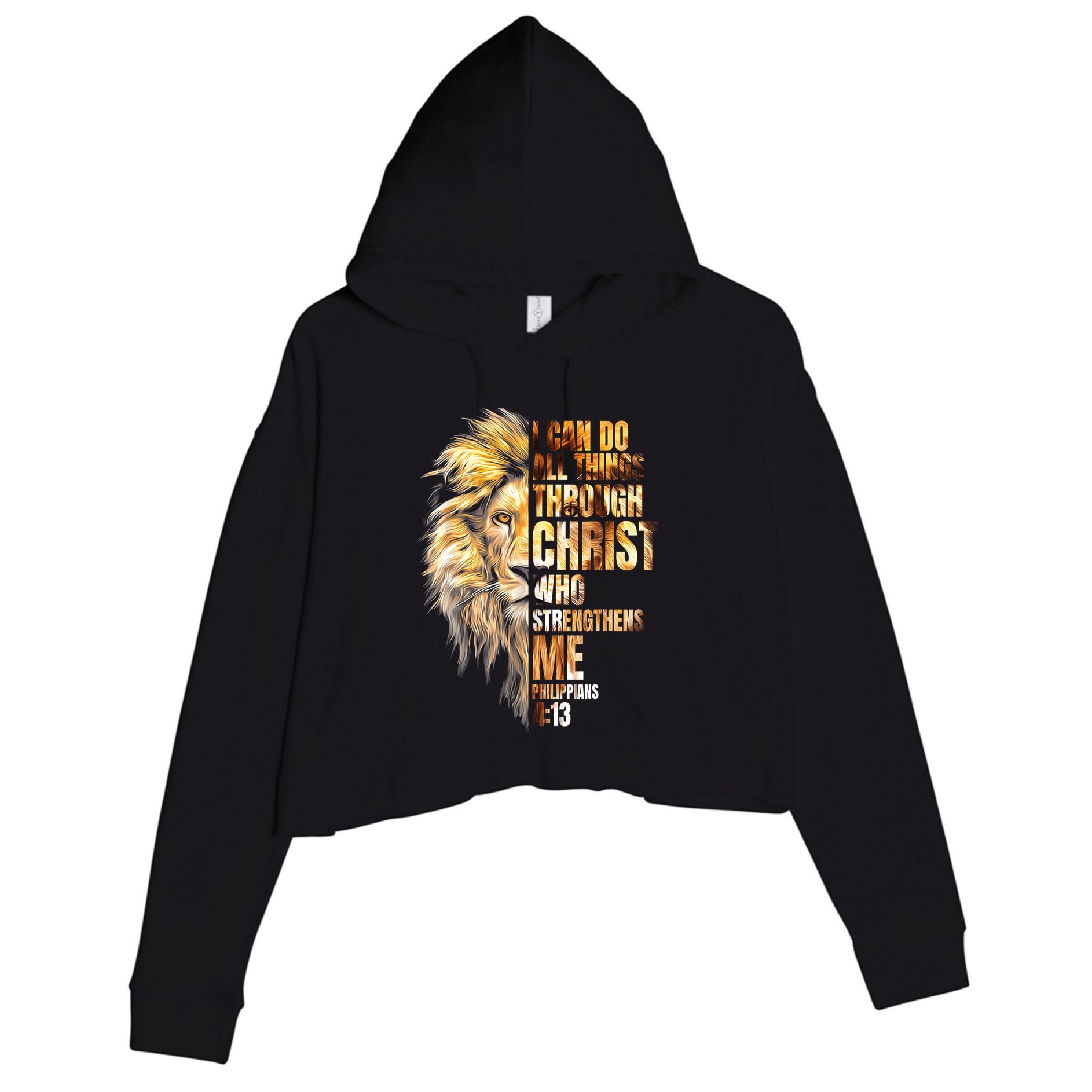 Christian I Can Do All Things Through Christ Lion Faith Crop Fleece Hoodie