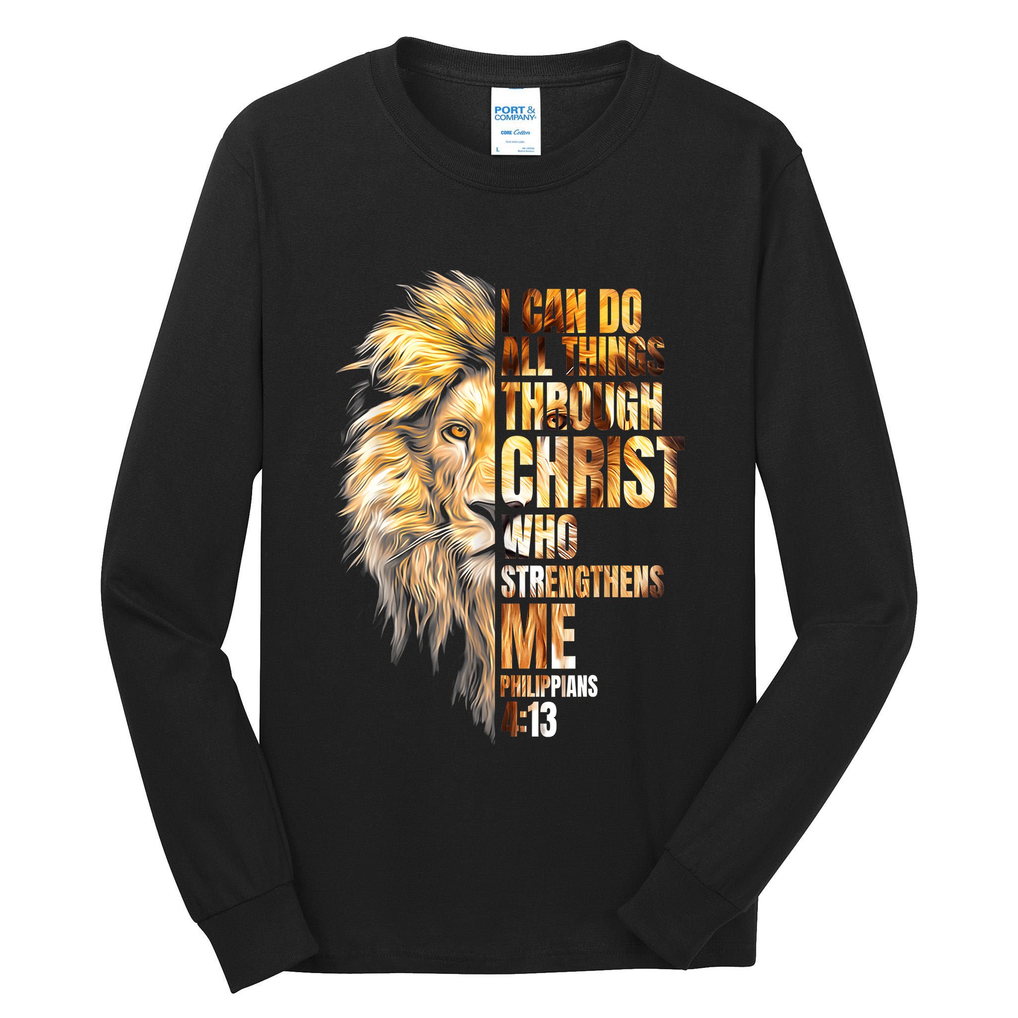 Christian I Can Do All Things Through Christ Lion Faith Tall Long Sleeve T-Shirt