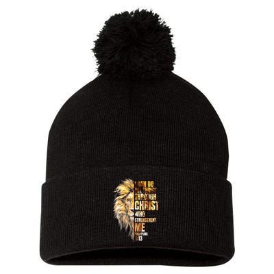 Christian I Can Do All Things Through Christ Lion Faith Pom Pom 12in Knit Beanie